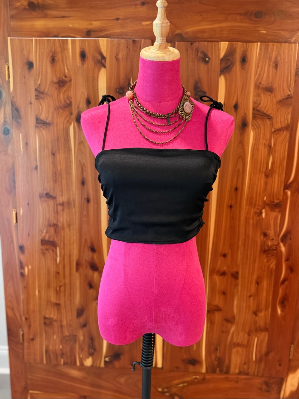 Zara Black Satin Crop Cami with Thin Straps Size Small - Picture 1 of 7